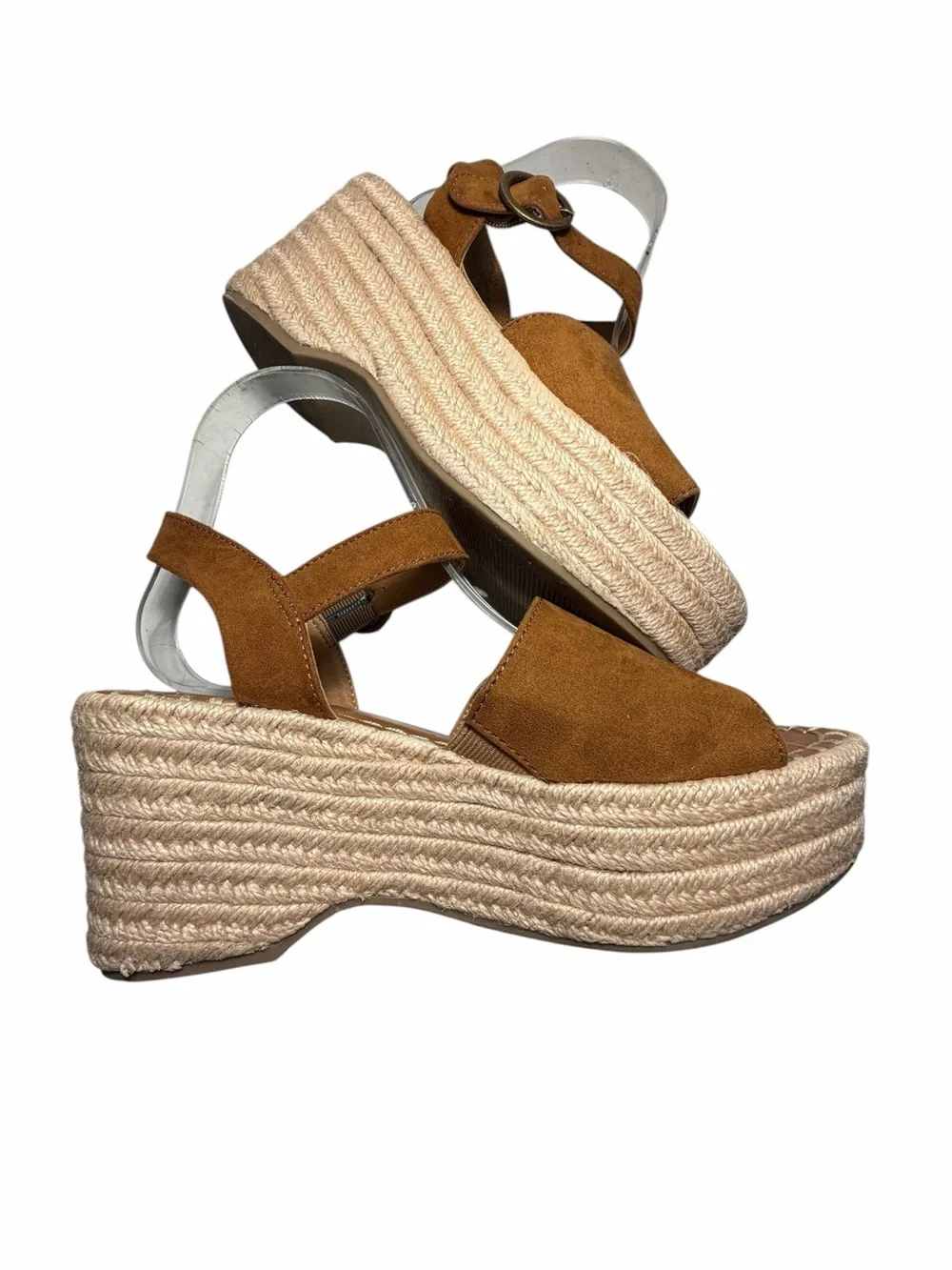 Sechelles Espadrille Suede Open-Toe Ankle Strap Wedge Sandals Sz 7.5